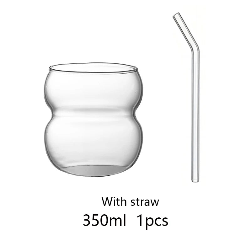 YWDL 350/550ml Transparent Glass Cup Cold Coffee Cup With Straw Dessert Juice Milk Drinkware Mug Party Cocktail Glasses Teacup Quake 350ml with straw 350-550ml