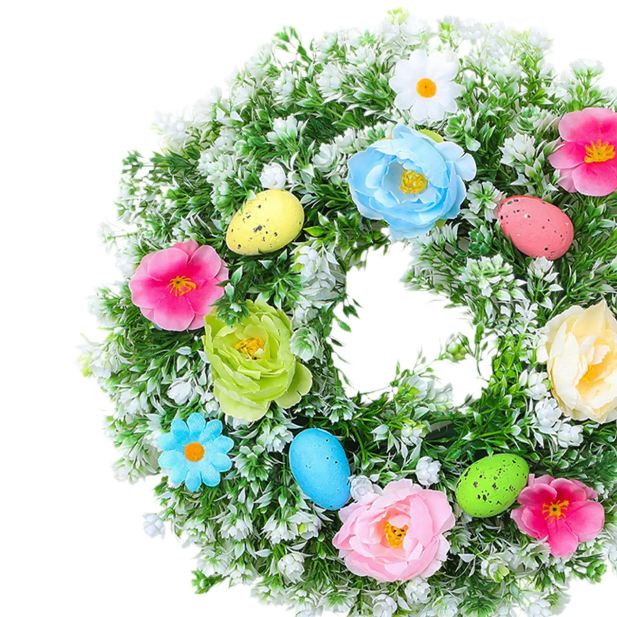 Easter Egg Artificial Flower Wreath Door Hanging Decor with Leaves for Home Indoor Outdoor Window Quake