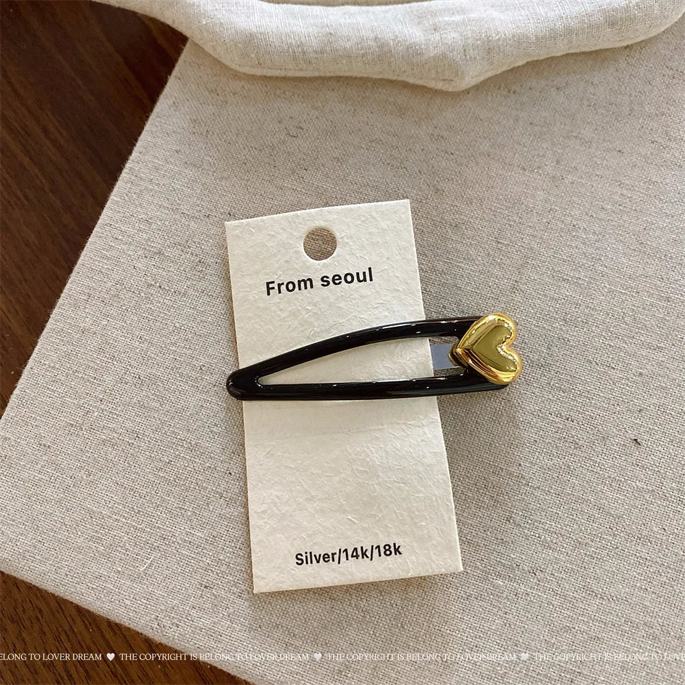 Golden Heart-shaped Black BB Clip Korean Fashion Simple Forehead Bangs Side Clip Women Girls Versatile Hair Styling Accessories Quake bk