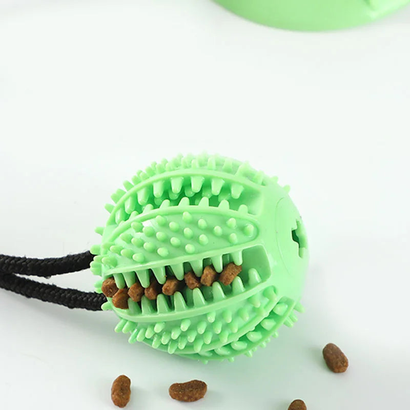Interactive Suction Cup Dog Toy with Sound and Treat Dispensing - Durable Rubber Ball for Training and Tug-of-War Fun Quake