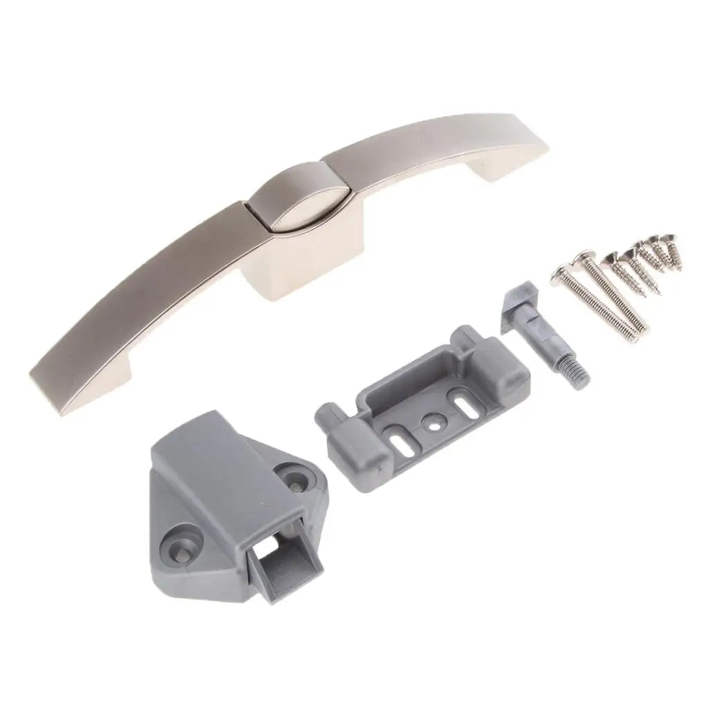 Portable Push Button Pull Handle Latch Lock Secure Zinc Alloy for Caravan Camper RV Yacht Cabinet Quake Pearl Nickel 128mm