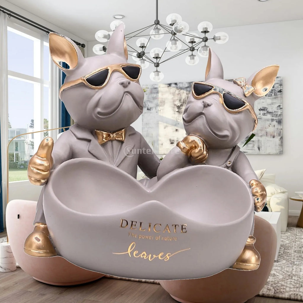 Abstract Bulldog Statue Tray Lovers Present Desktop Decoration Indoor Outdoor Keys Candy Dish Cute Dog Sculpture for Bedroom Quake