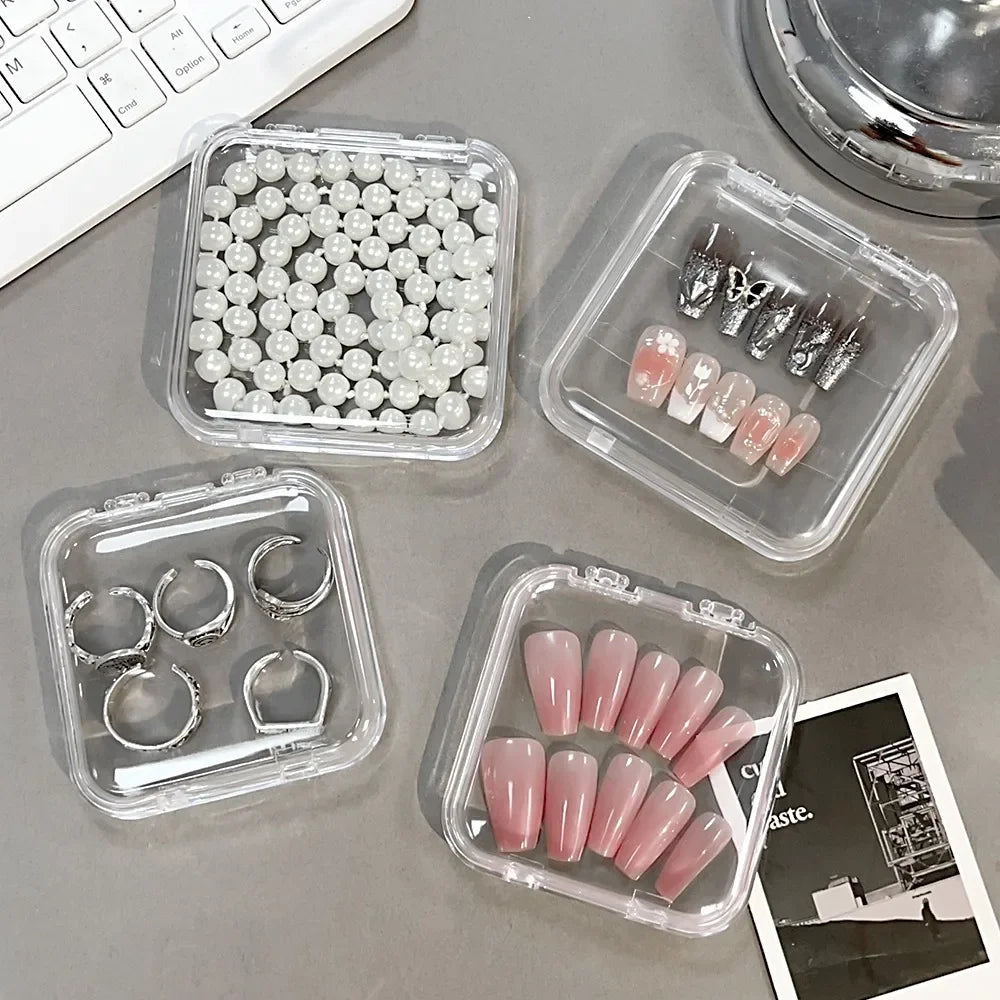 10/1PCS Transparent Acrylic Storage Box Portable Square Nail Container Jewelry Earring Rings Bracelet Badge Nail Packaging Case Quake