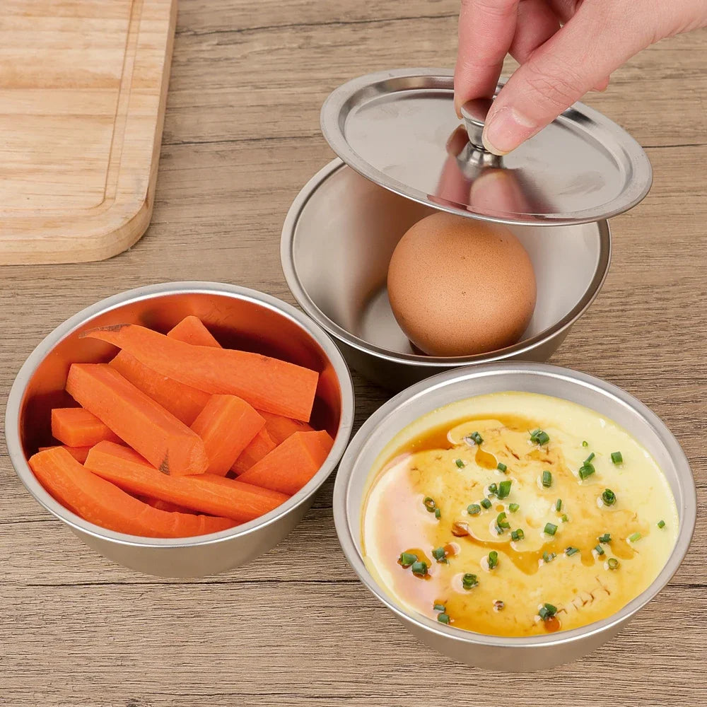 Multifunctional Steamed Egg Bowl with Lids Stainless Steel Fruit Salad Soup Rice Noodles Bowl Food Container Kitchen Tableware Quake