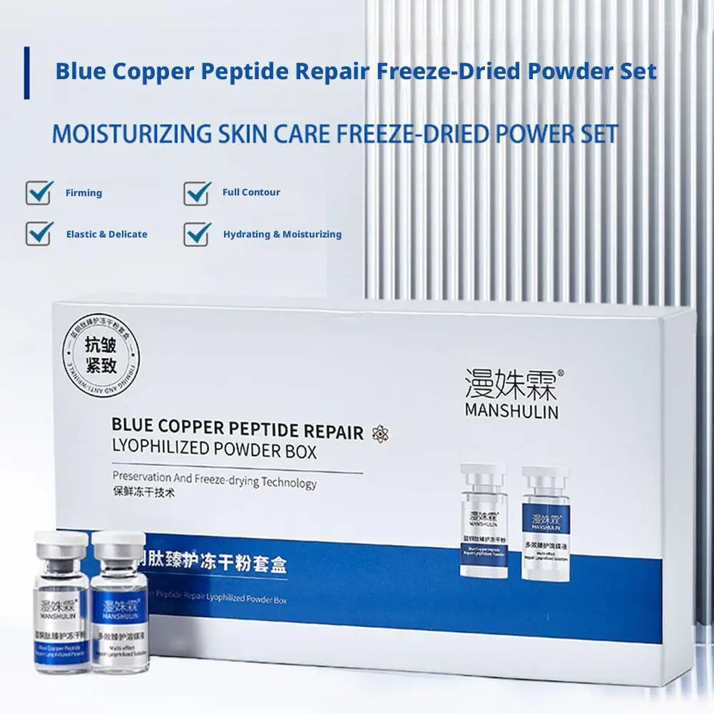 Blue Copper Peptide Repair Lyophilized Powder Box Freeze-dried Firming Essence Anti Aging Shrinks Pores Face Serum Skin Care Set Quake