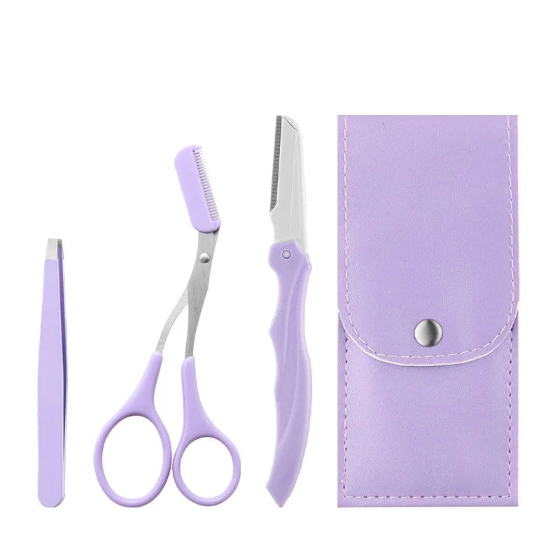 vvocci 3Pcs Eyebrow Tools Portable Scissors with Comb Private Label Set Makeup Eyebrow Trimming Set Eyebrow Razor makeup tools Quake M126 3pcs set