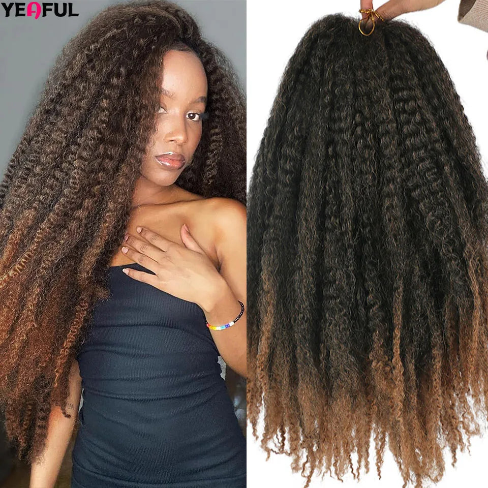 Yeaful 18 Inch Synthetic Marley Twist Braiding Hair Red Black Brown Ginger Bug Blonde #4 Pre Looped Marley Twists Crochet Hair Quake T1B 27 Color 18inches 3Pcs/Lot