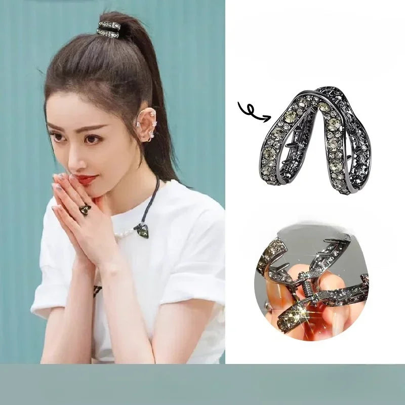 Rhinestone Mini Ponytail Clip Women Girls Small Fashion Anti-Drooping Metal High Ponytail Hair Claw Headdress Hair Accessories Quake