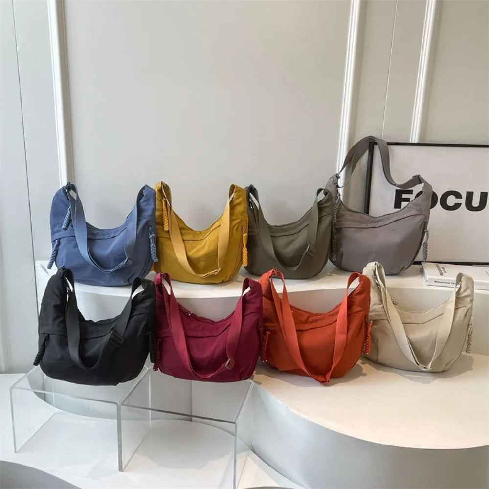New Canvas Crossbody Bags Korean Simplified Lightweight Shoulder Bag Solid Color Large Capacity Dumpling Bag Women Quake