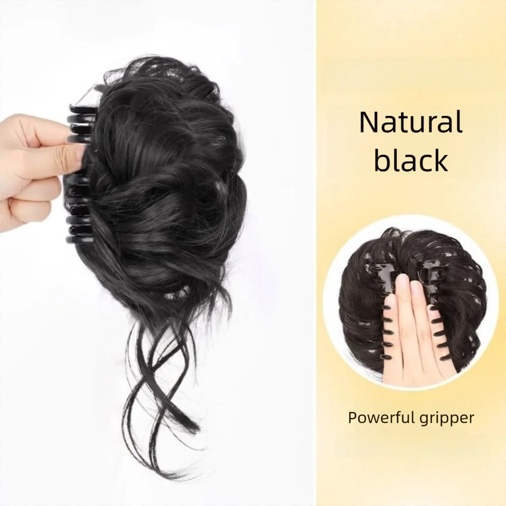 New Synthetic Hair Bun Claw Clip Natural Fluffy Bun Head Wig Brown Black Curly Hair Hairpiece Hair Accessories Quake Natural Black