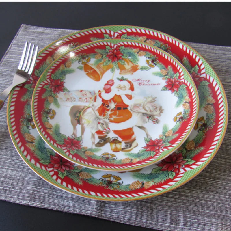 Christmas Ceramic Steak Plates Beef Dessert Dish Fruit Snack Cake Plate Tableware Quake
