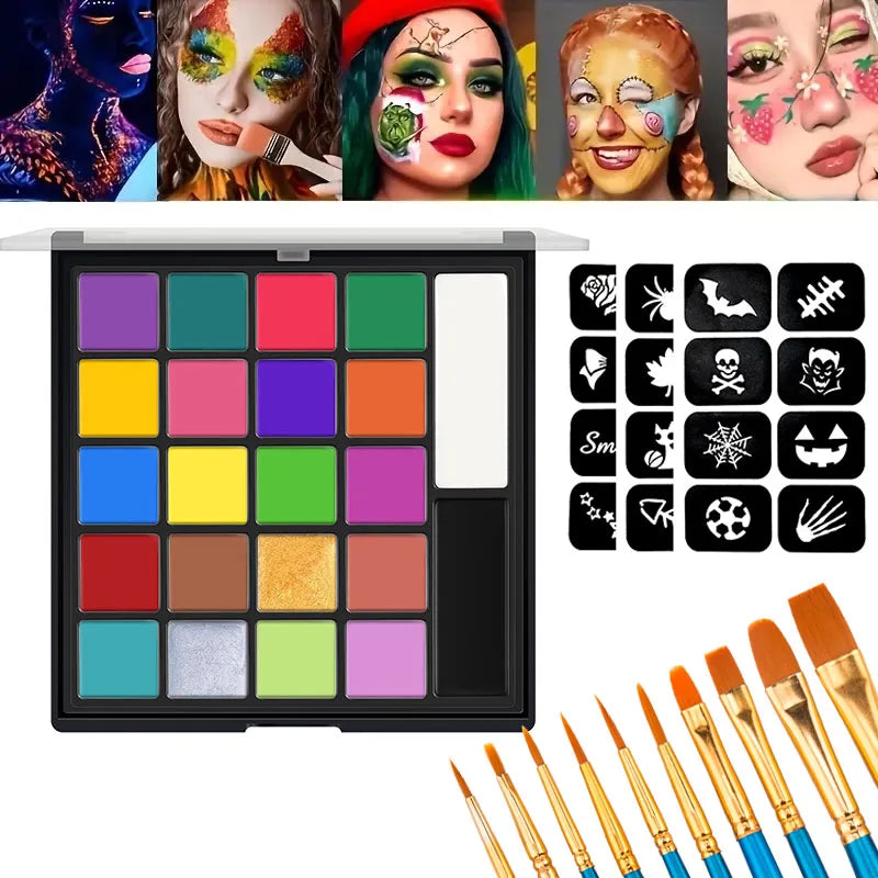 22 Color Face Body Painting Kit for Kids Adults,Face Paint Makeup Palette with Brush,Halloween Carnival Artist Cosplay Art Party Quake 3 pcs 10Brush