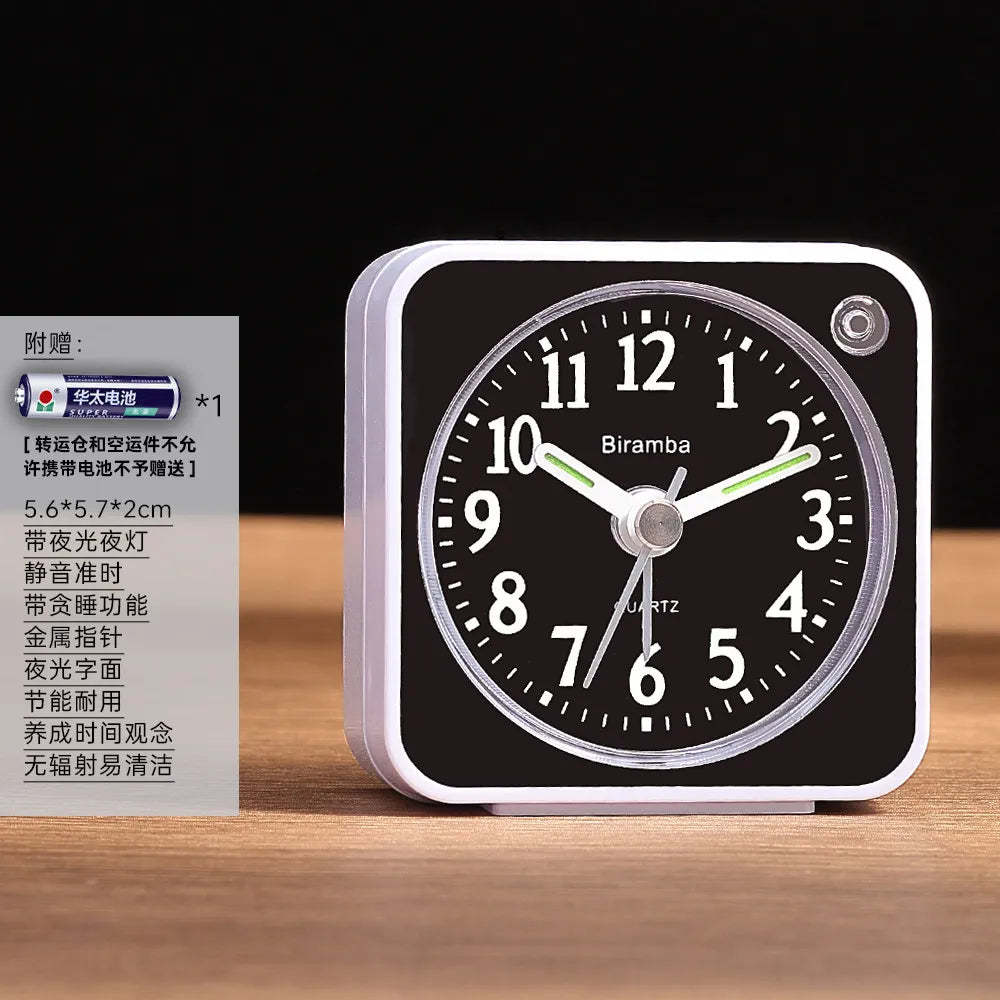 Japanese silent sweep second alarm clock creative bedside fashion with night light postgraduate entrance exam mini alarm clock Quake black