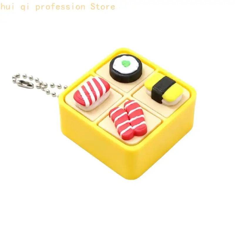 Small Sushi Box Press Keychain Toy with Button Top and Metal Chain for Desk, Bag, Pack, and Daily Travel Uses H8WE Quake Yellow CN