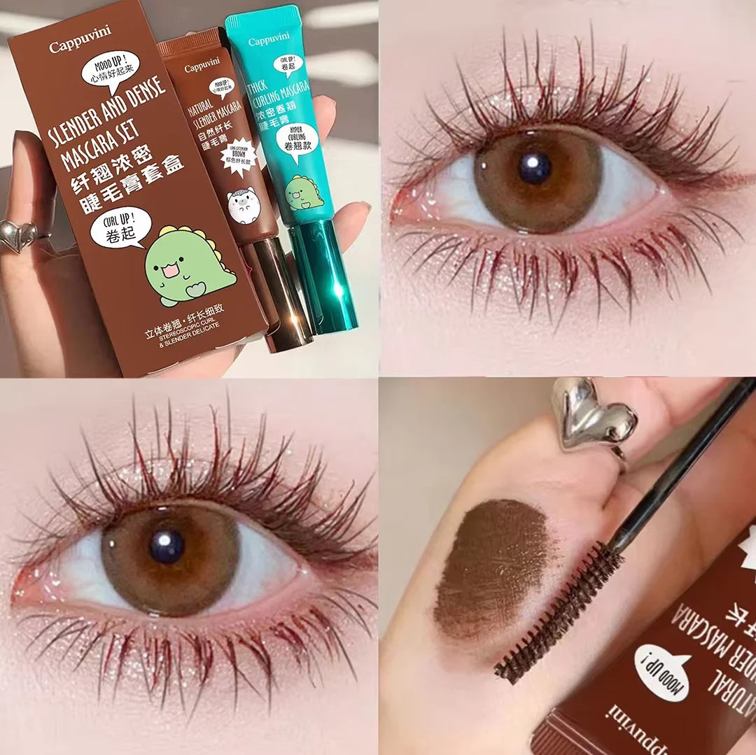 Slimming and Volume Mascara Set - Brown and Black Mascara Set,Waterproof and Long-Lasting Curl Non-smudge Eyelash Makeup Mascara Quake Brown