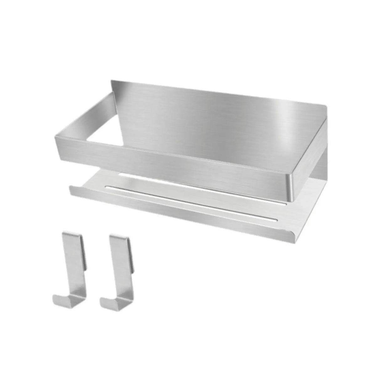 Bathroom Storage Rack with 2 Hooks Smooth Punch Free Rustproof Space Saving Multipurpose for Lavatory Bathroom Hotel Home Use Quake