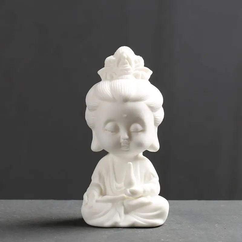 Buddha Tea Pet Ornament Zen Small Buddha Statue Home Decor Display Shelf Decoration Car Ornament Ceramic Crafts Small Figurine Quake Godness Guanyin