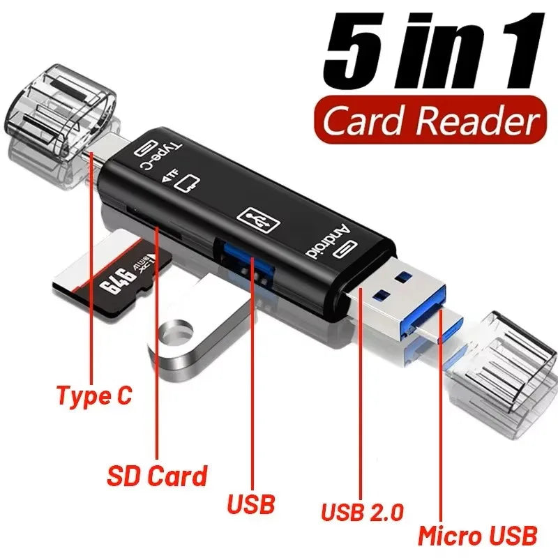 New 5 in 1 Multifunction USB 2.0 Type C USB Micro USB SD TF Memory Card Reader for Android Computer Dock OTG Type C Adapter Quake