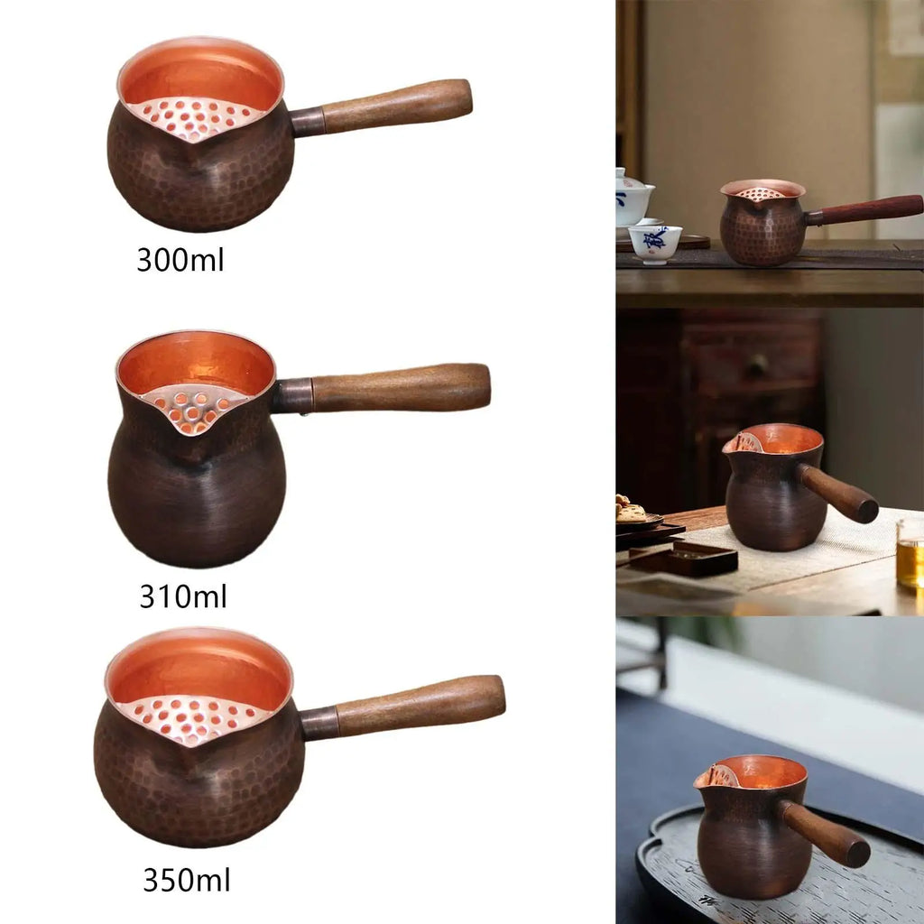 Copper Tea Kettle Hammered Tea Kettle with Side Handle 300-350ml Small Tea Boiler Teapot for Home Tea House Picnic Outdoor Quake