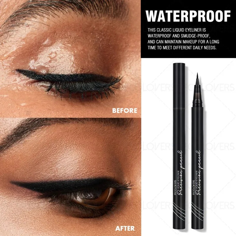 High Pigmented Glide Eyeliner Pen, Brown Black Waterproof Liquid Eyeliner, Ultra-Fine Tip 0.01mm, Sweatproof Quick-Drying Quake