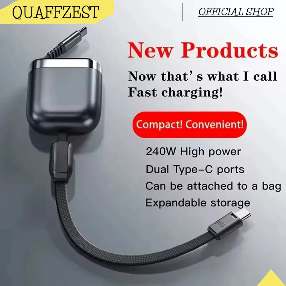 240W PD Retractable USB C Cable Single Core Fast Charging Cord Portable Tangle-Free Travel Business Office Safe Stable Charging Quake
