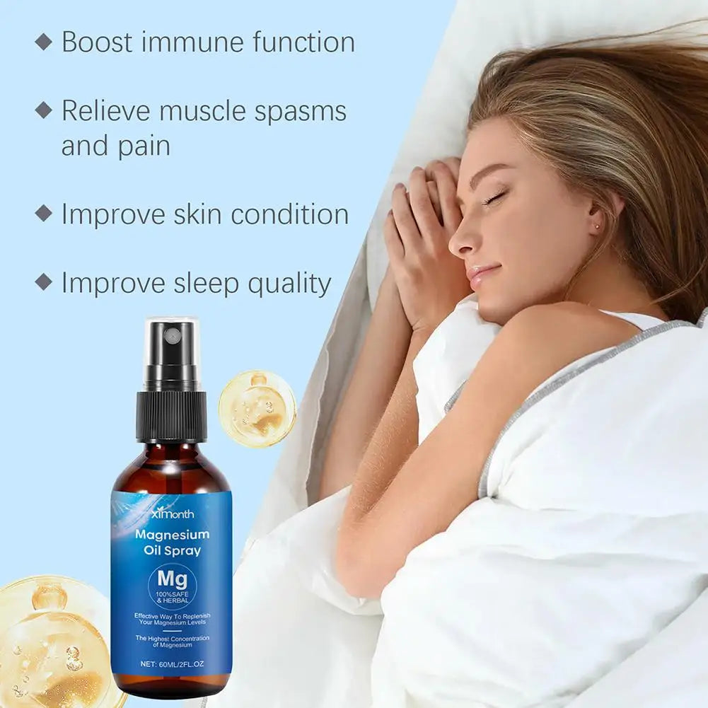 60ml Purely Natural Magnesium Oil Spray Improve Sleep Relieve Muscle Pain Nourish The Skin For Restlessness & Better Sleep Quake