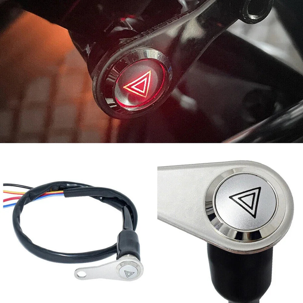 Motorcycle Switch Handlebar Mount Push Button 12V Works Light Red LED ON+OFF Metal Buttons Dual Flash Switches Lights Circles Quake