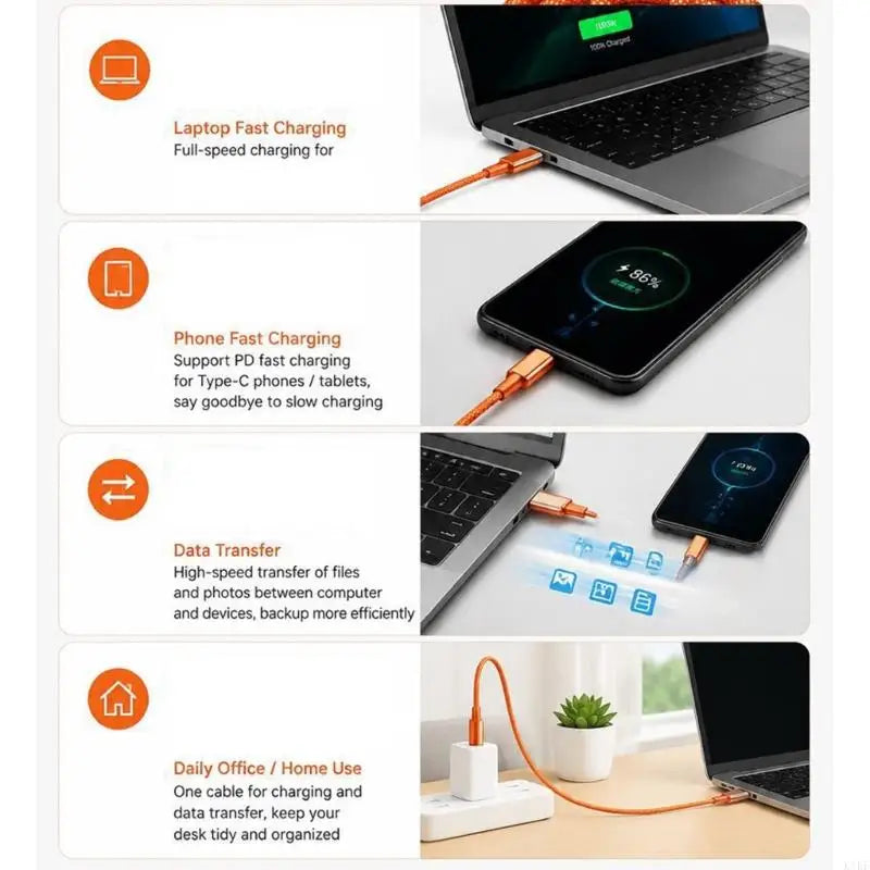 Type C to Type C Charging Cable 100W Output USB C Data Cable Nylon Braided Construction Wide Compatibility K1KF Quake