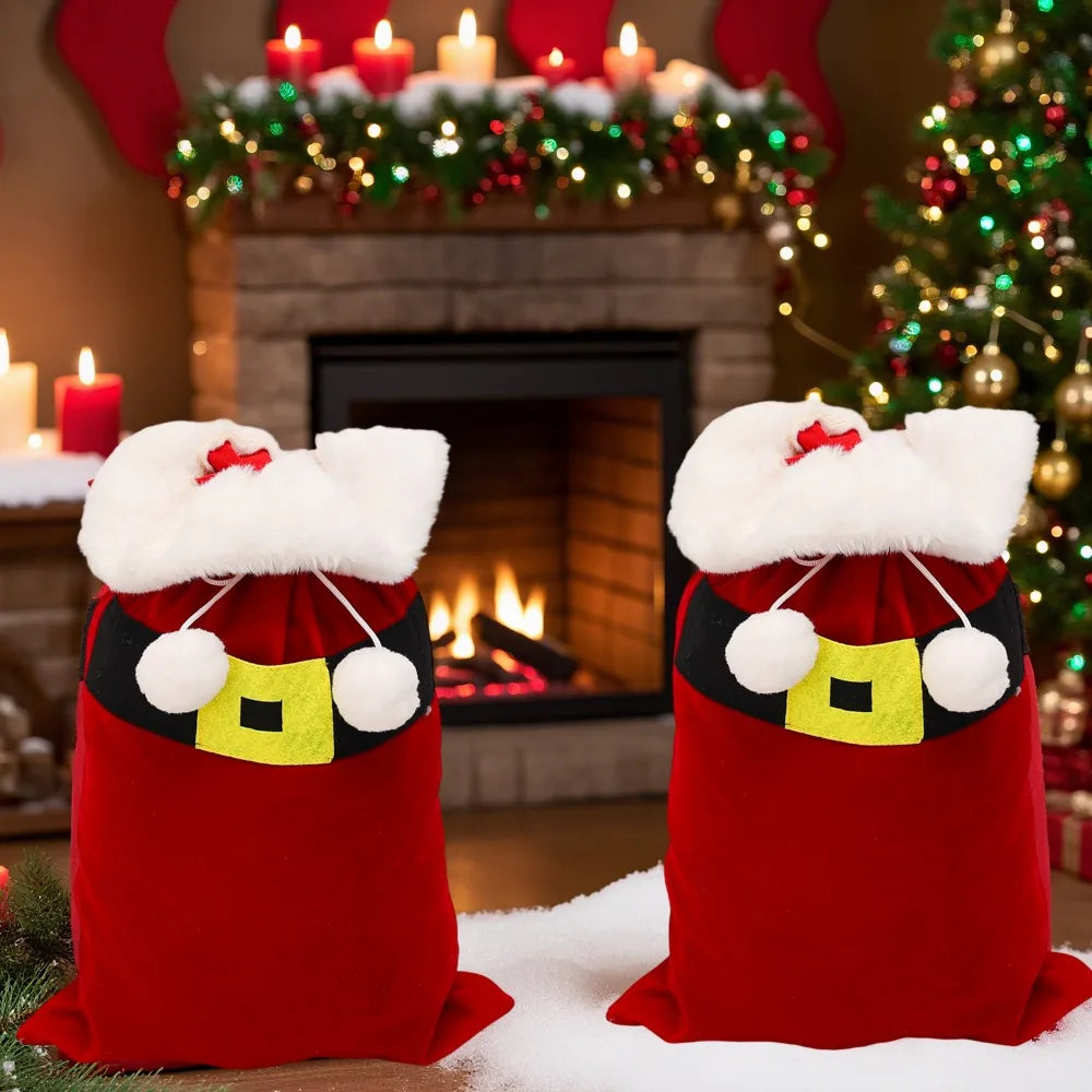 Large Santa Claus Bags with Drawstring Kids Gift Candy Bag Fabric Snack Wrapping Pocket Christmas New Year Present Storage Bag Quake
