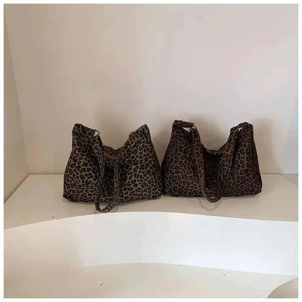 New Soft Textile Women's Shoulder Bag Large Capacity Adjustable Strap Leopard Print Bag Tote Handbag Quake