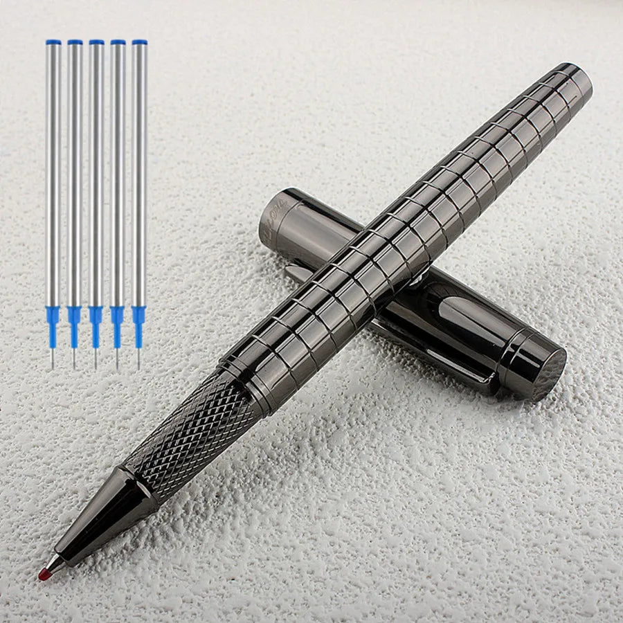 Monte Mount School Office Stationery Supplies Luxury Metal Gray Lattice Roller Ball Pen 0.7mm Metal Ballpoint Pens for Gift Quake 856-2