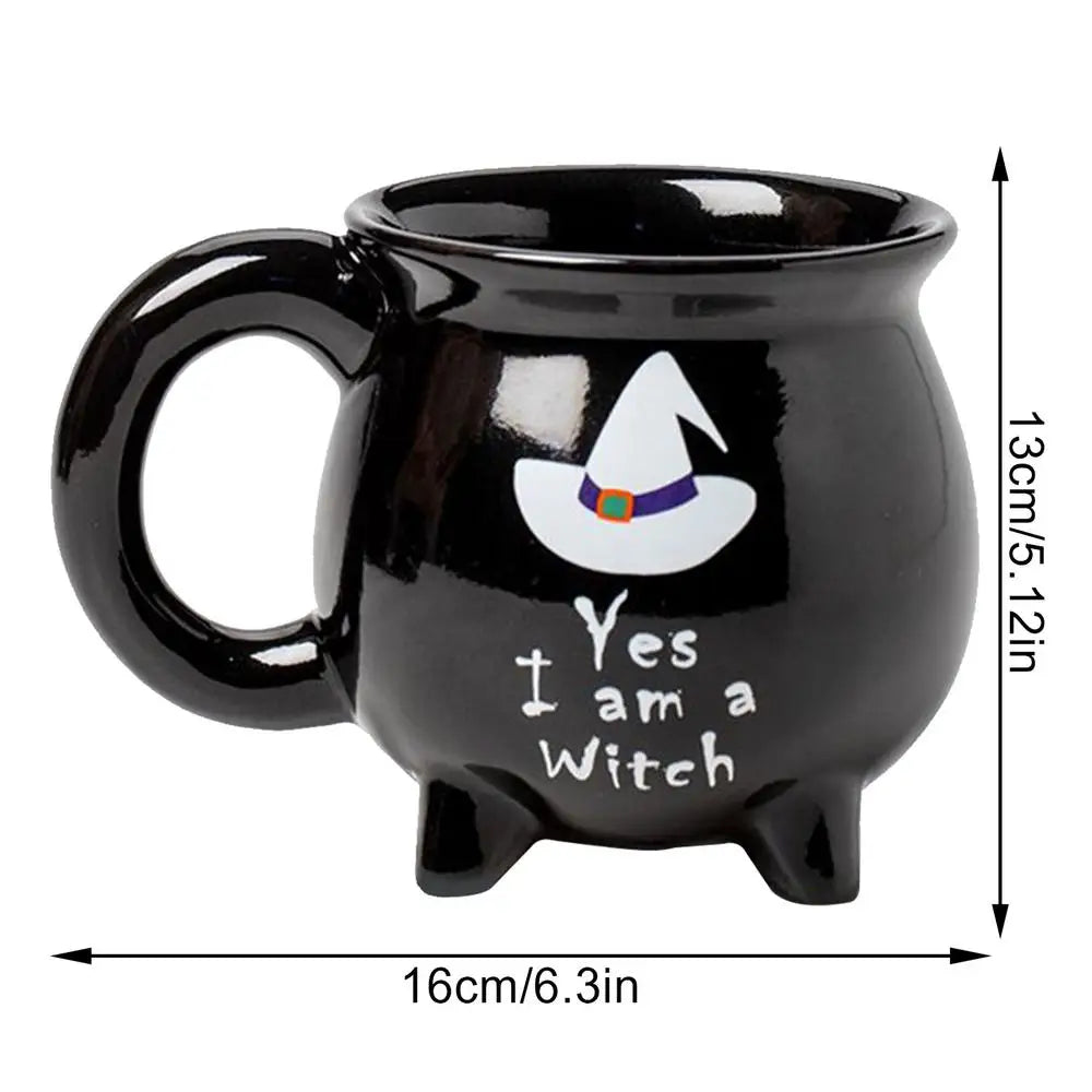 Cauldron Mug Spooky Ceramic Witch Home Decor Halloween Cauldron Mug Desk Decor for Hot Ice Tea Milk Latte Juice Soup Home Living Quake Black 301-400ml
