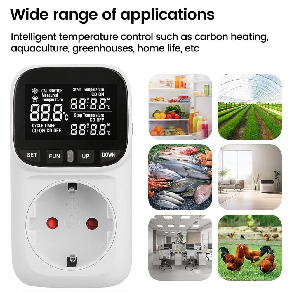 LCD Digital Backlight Thermostat Temperature Controller Socket 16A EU Plug High-Precision Socket Outlet With Timer Sensor Quake