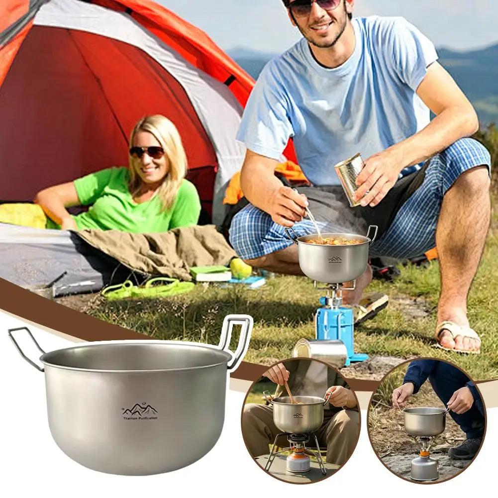 Titanium Purified Folding Camping Pot 304 Stainless Steel Antibacterial Outdoor Cookware for Noodles Hot Pot Soup Quake