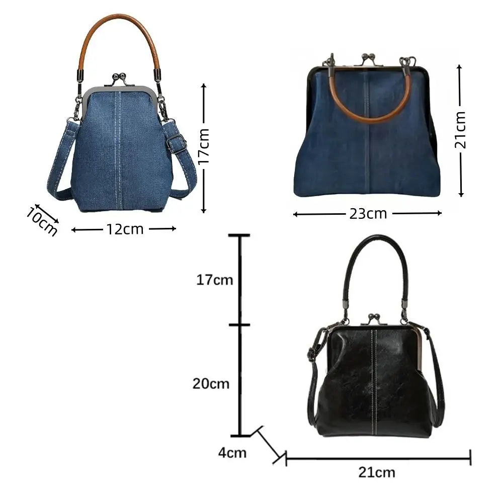 New Vintage Style Women Handbag Versatile PU Leather Designer Shoulder Bag Lady‘s Denim Purses Blue Black Brown Crossbody Bags Quake