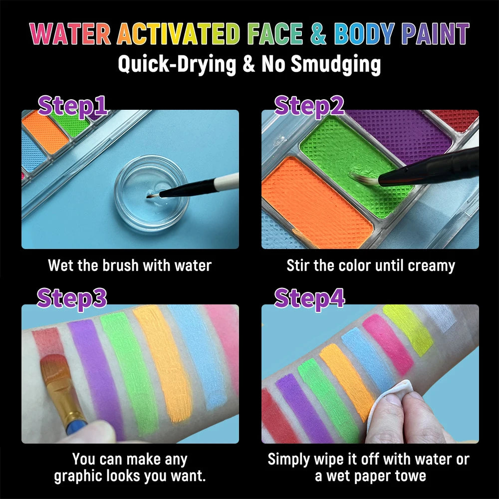 10 Colors Water-soluble Neon UV Luminous Face Body Painting Paste Stage Show Makeup Eyeliner Eyeshadow Glow Fluorescent Quake
