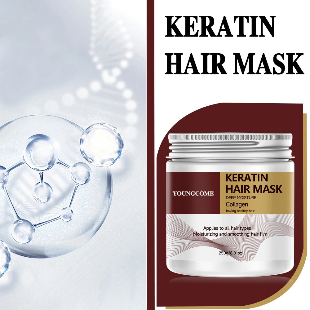 250G Keratin moisturizing smooth hair mask professional hair care,Repair Damage Frizz Tangles Anti Dryness Soft Smooth Shiny Quake