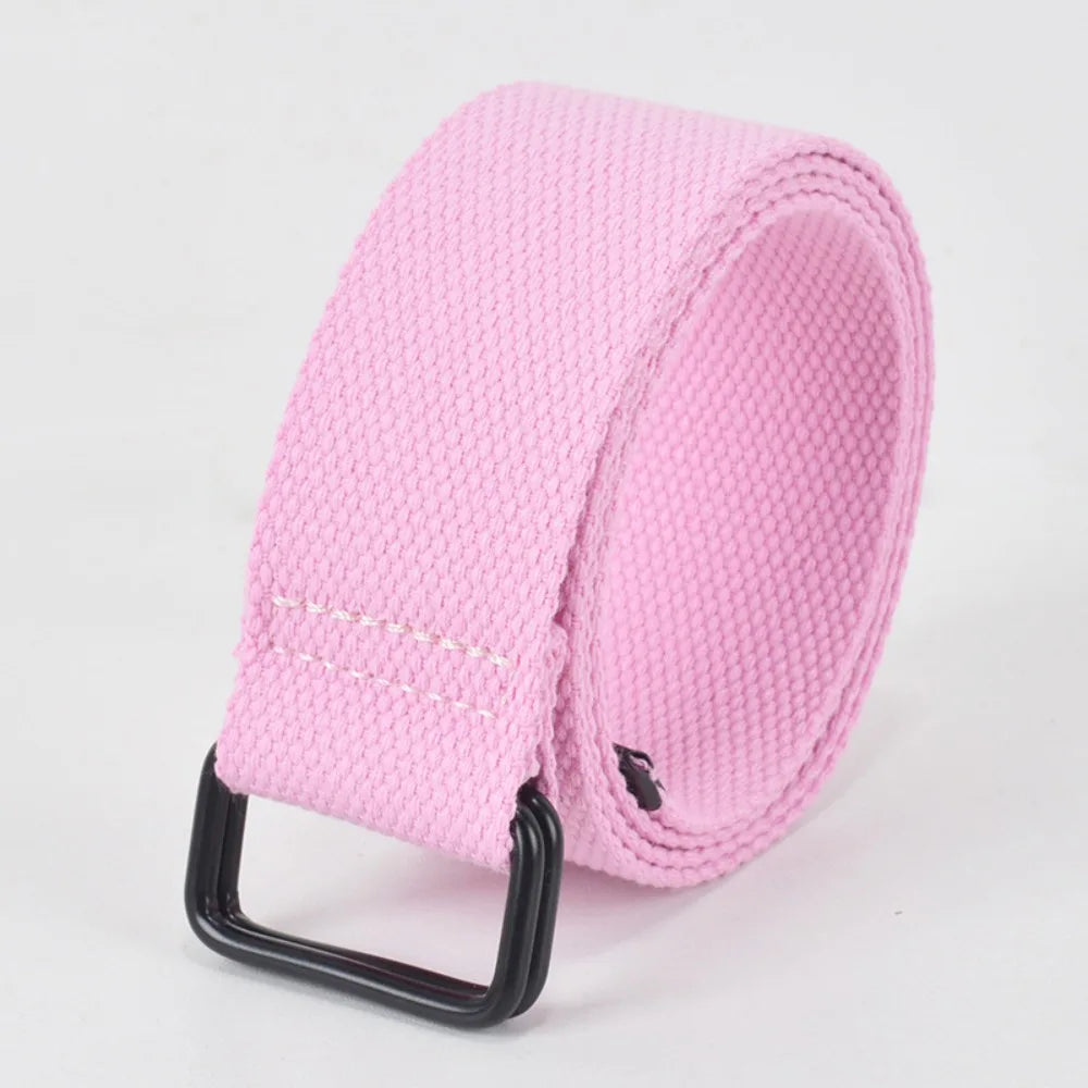 Fashion Free Punch Canvas Belt Double Ring Buckle Cotton Canvas Buckle Belt Cloth Fabric Best Canvas Belts Men's Quake Pink 130cm