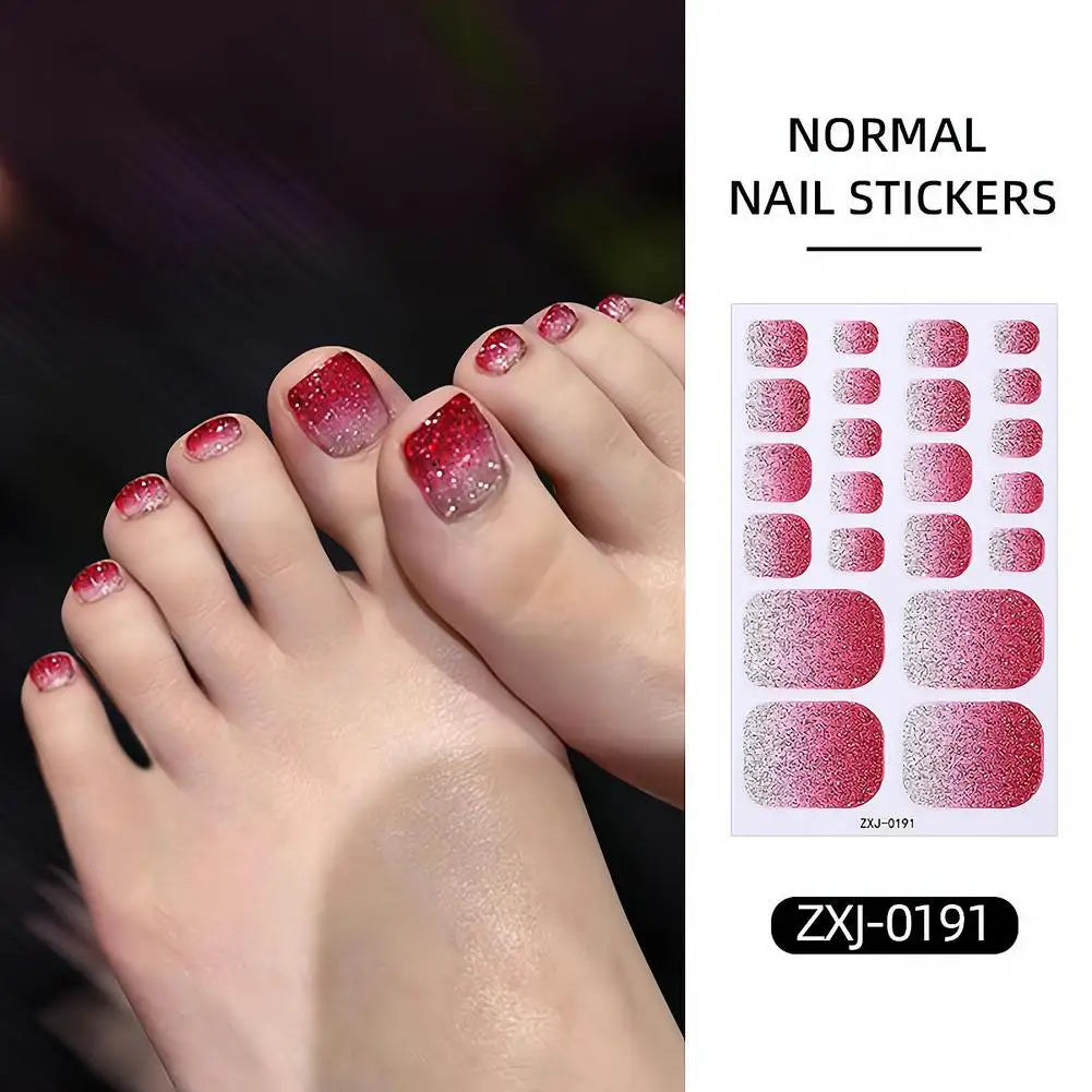 Toe Nail Stickers Full Nail Wraps Gradient Glitter Toenail Polish Strips for Women Shiny Self Adhesive Polish Gel Toenail Decals Quake