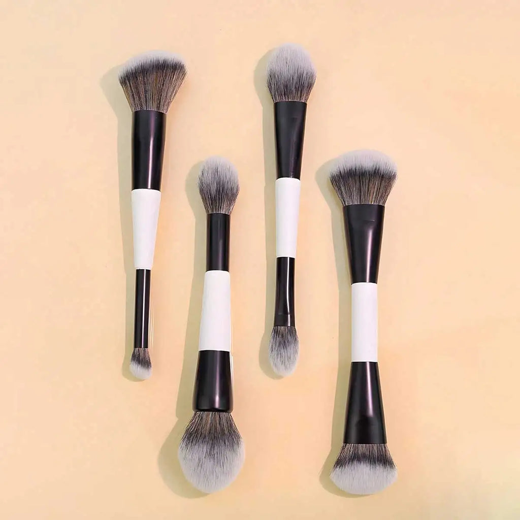 4pcs Double-Ended Makeup Brush Set. Multi-Functional Foundation, Blush, Powder, Highlighter, Contour And Concealer Brushes Quake