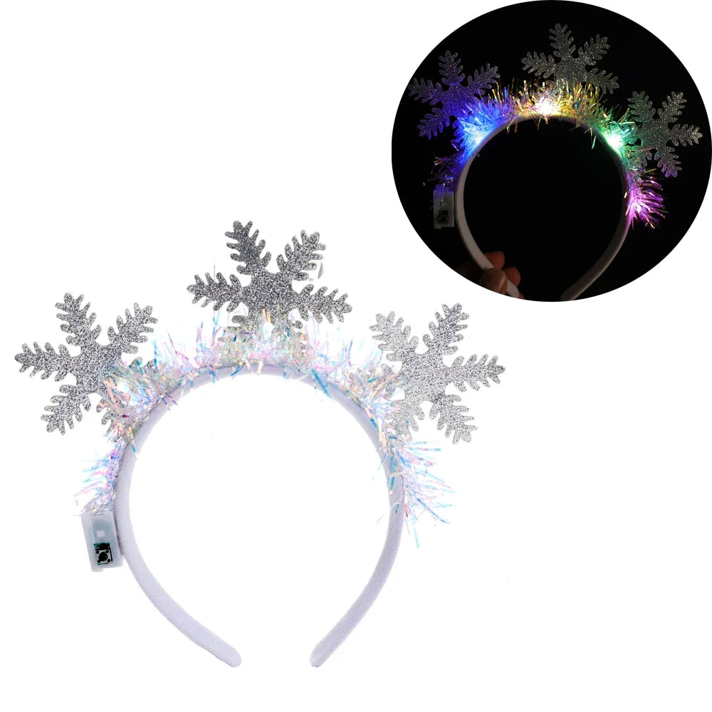 Christmas Luminous Headband Snowflakes Christmas Trees Headband Lovely LED Light Headband Flashing Hair Band Xmas Party Decor Quake 01