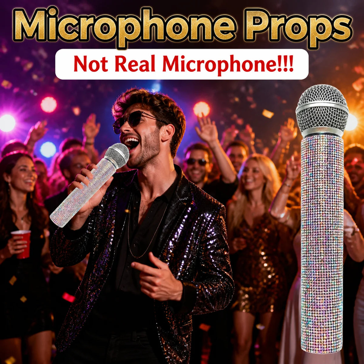 Rhinestone Simulation Microphone Props Colorful Plastic Fake Micriphone Decoration Ornaments For Cosplay Home Bar Party Favors Quake