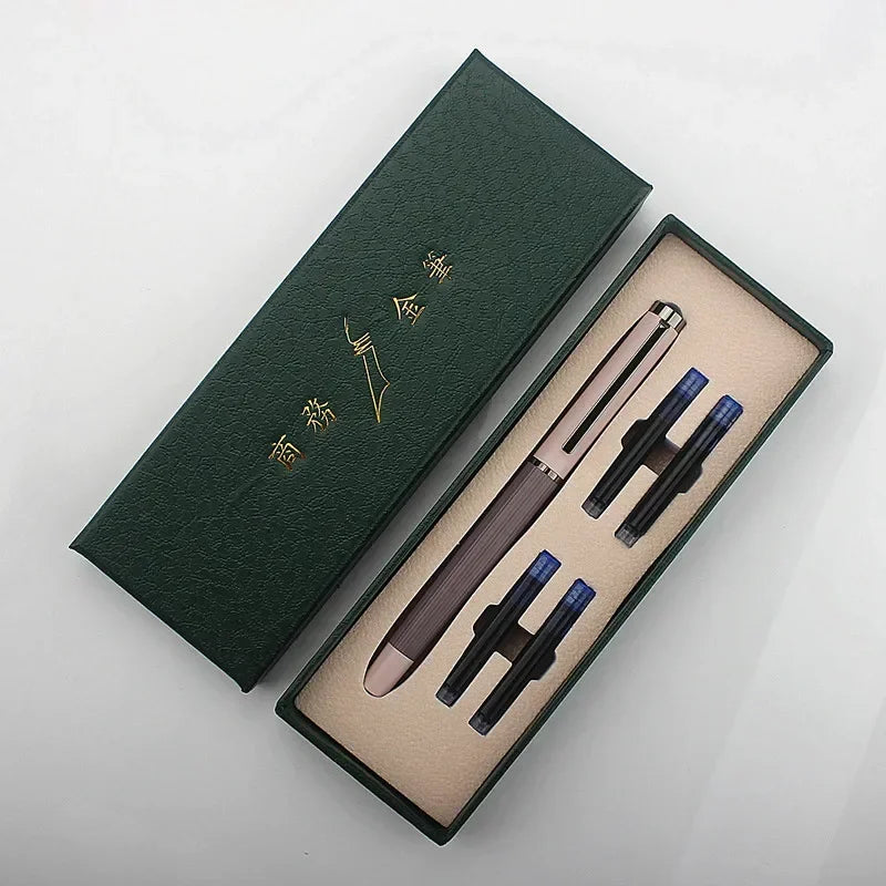 Luxury Quality 6052 Metal Grey Blue EF Nibs Black Fountain Pen EF0.38MM Ink Pens Set Gift Quake 6052-8 EF 0.38MM