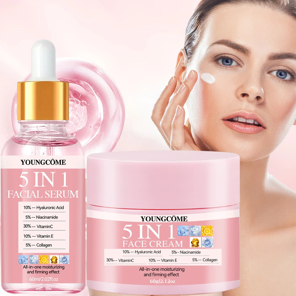 5 In 1 Hyaluronic Acid Face Serum & Facial Cream SetsFor Facial Firming Moisturizer Skin Care Quake