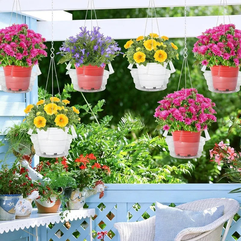 8/10/12inch Clear Round Plastic Indoor Outdoor Hanging Basket Drip Base Hanging Plant Tray with Built in Hook Gardening Pot Tray Quake