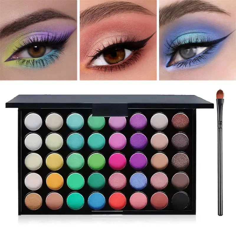 40Colors Glitter Eyeshadow Palette with Free 1Brushes Matte Waterproof Long Lasting Eyeshaow Powder Palette Cosmetics MakeUp Kit Quake 02 with 1Brushes