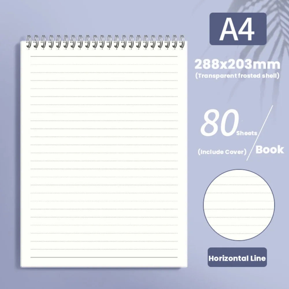 Multifunctional A5/B5/A4 Coil Notebook 80Sheets Grids/Blank/Horizontal Line Spiral Notebook Flip Up Diary Book Students Gift Quake A4-Horizontal Line
