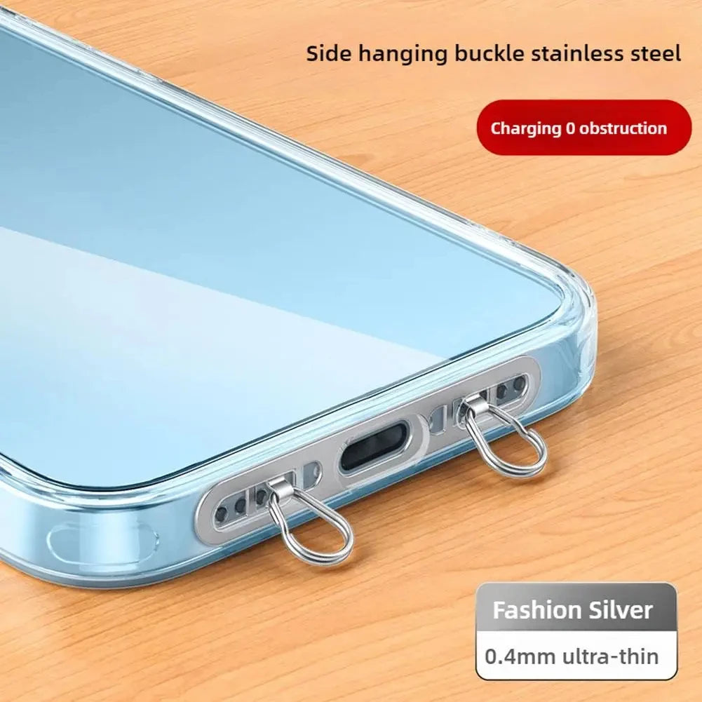 Ultra Thin Metal Mobile Phone Lanyard Patch Stainless Steel Card Anti Lost Hanging Rope Tab Double Buckle Replacement Gasket Quake Silver / Gray Metal