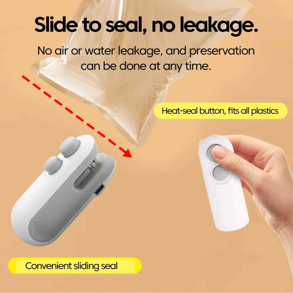 USB Charging Mini Sealing Machine Handheld Plastic Bag Sealing Machine 2In1 Heat Sealer Machine for Snacks Fruit Spices Bags Quake