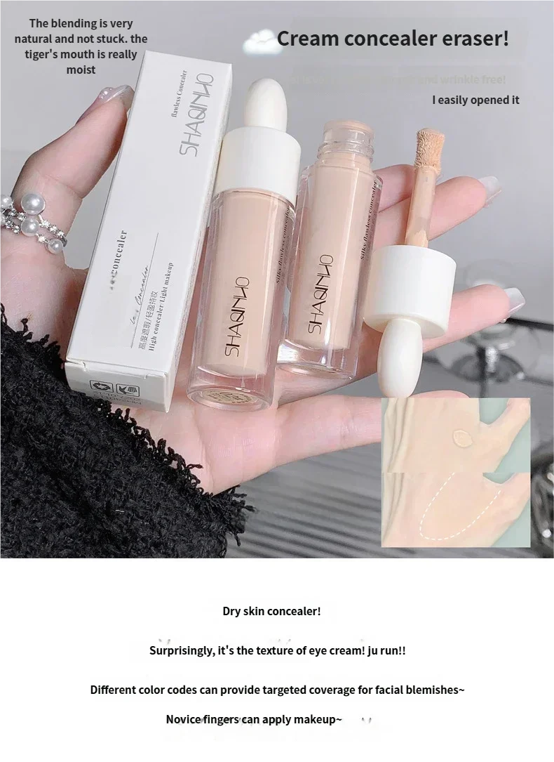 SHAQINUO Concealer Pen Cream Silk Soft - Flawless Coverage Acne Scars Dark Spots Circles Brightening Long-Lasting Makeup CO:02 Quake